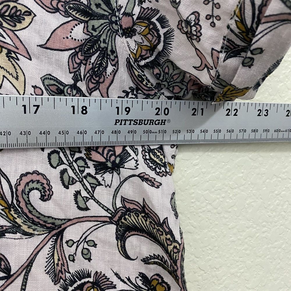 Rachel Zoe Shirt Womens Medium Linen Boho Floral Paisley Pink Button Front - Picture 4 of 7